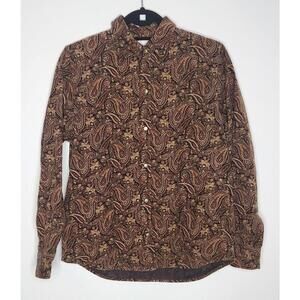 Jones New York Sport Shirt Womens Medium Brown Paisley Corduroy Button Front